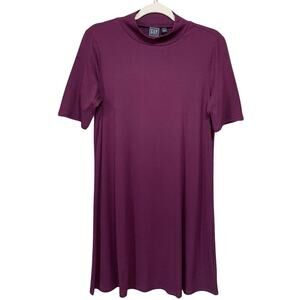 GAP Mock Neck Half Sleeve A-line Dress Women Size M Plum Purple Ribbed Knit NEW